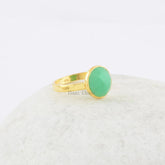 Sterling Silver Chrysoprase Gemstone Ring, Chrysoprase Chalcedony 10mm Round Ring, Gold Plated Bezel Ring, Gift For Her, Solitaire Gift Ring